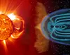 Illustrasjon over solstorm og geomagnetiske strømmer.