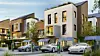 Modern apartment buildings and fast electric car charging statio