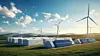 Hydrogen Storage Facility Accompanied by Wind Turbines, Solar Pa
